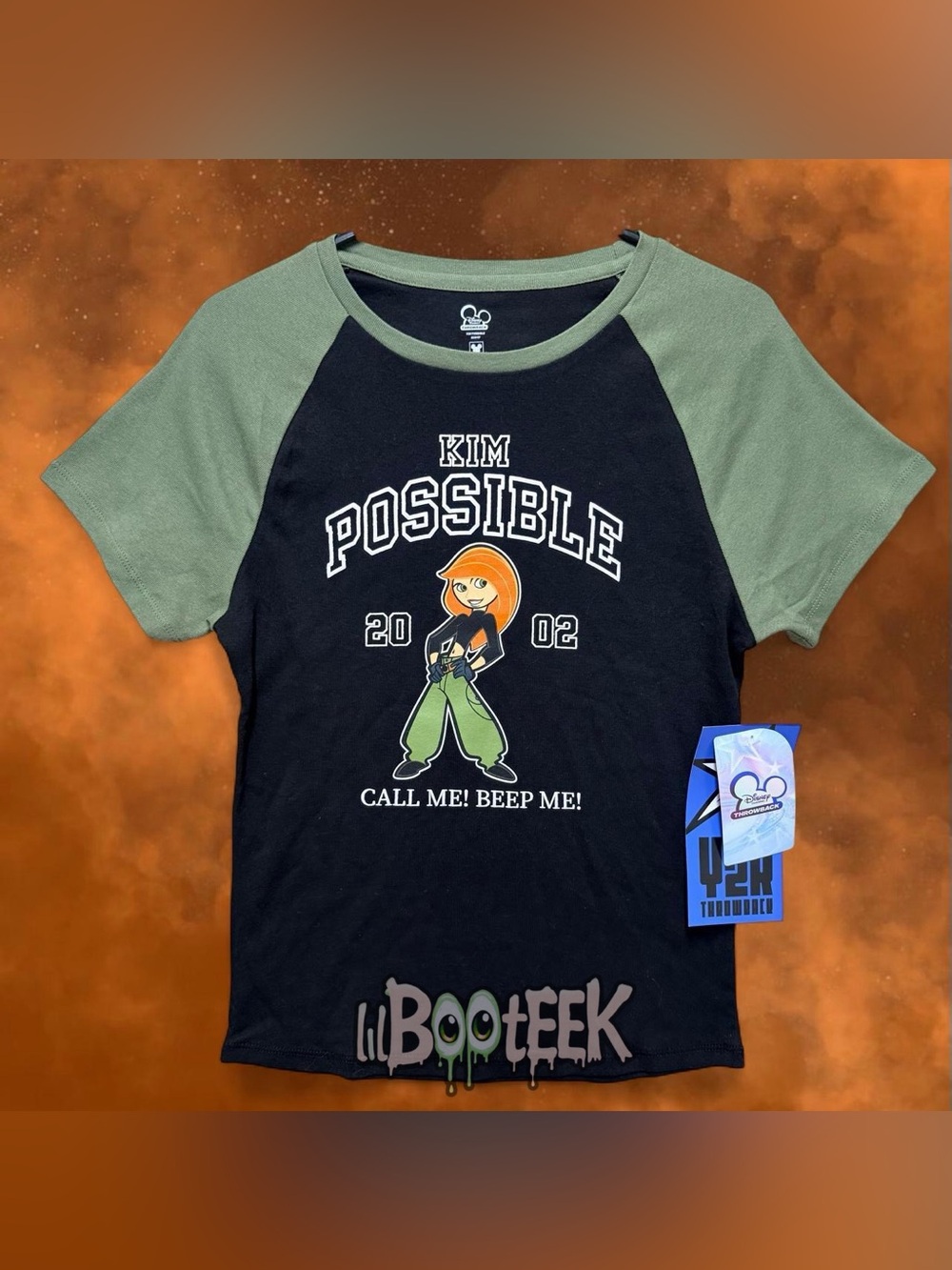 Disney Kim Possible Raglan Tee - Black with Olive Green Sleeves Retro Y2K NWT XL